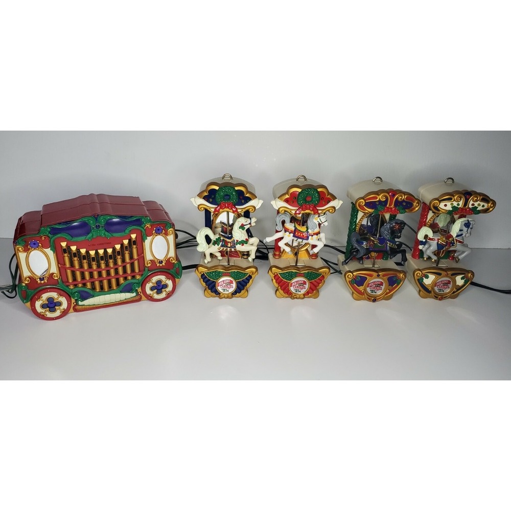 VINTAGE Mr Christmas Holiday Carousel Light Musical 4 Horses Circus Organ WORKS!